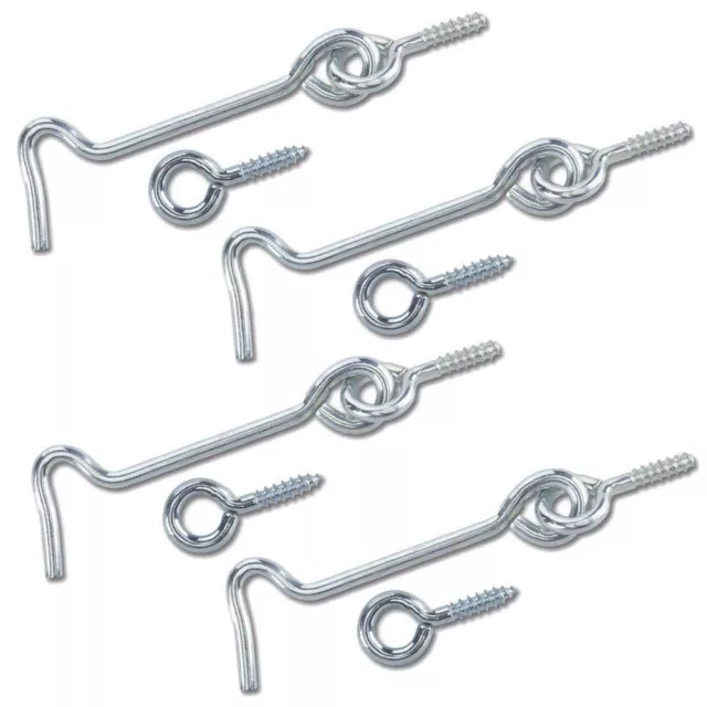 4 Sets Zinc Plated Steel Hook & Eye Door Cabin Latch Farm Barn Hook and Eye