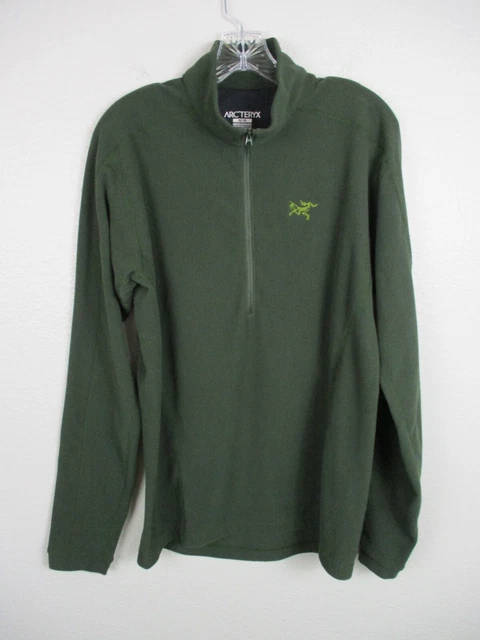 Arcteryx Mens Half Zip Pullover Medium Green Polartec Micro Grid Fleece Logo