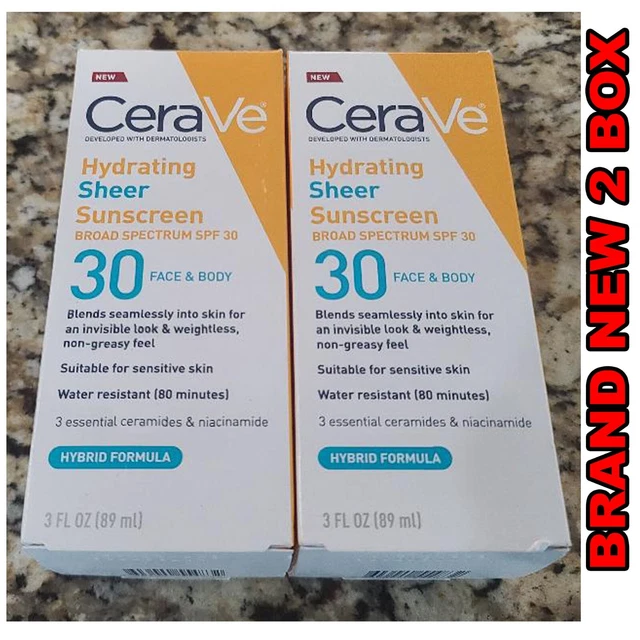 CERAVE HYDRATING SHEER Sunscreen Face & Body SPF 30 3 Oz NEW 2 25.00