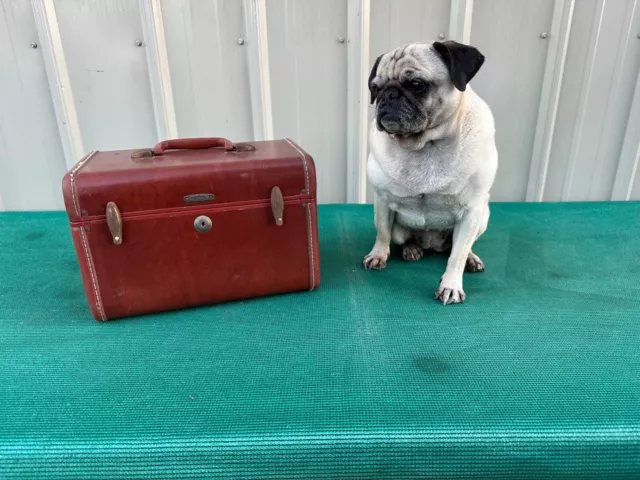 Vintage Samsonite  Leather Luggage Makeup Train Case 4912 Tan Brown with Mirror