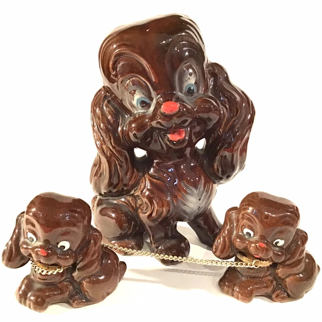 Dog Figurines Large 7" Puppy's Brown Floppy Ears Vintage Brown Redware