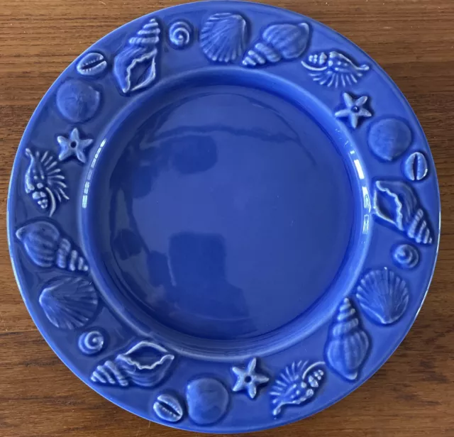 VTG Varages France Blue Dinner Plate Embossed Sea Shells Beach EUC Replacements