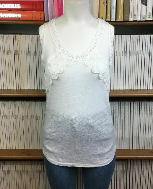 J Crew Womens S 8 10 Tank Top Vest White Linen Lace Trim Broderie Anglaise