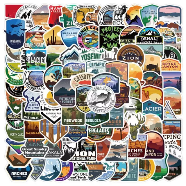 100Pcs National Park Zoo Icon Stickers Guitar Skateboard Laptop Graffiti StickLN