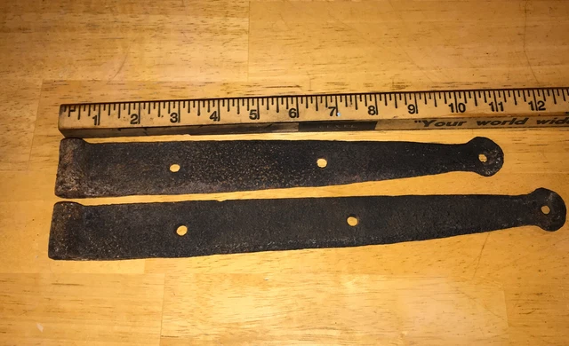 Antique Barn Strap Hinges Hand Hammered Wrought Iron  Approximately 11” - 13”