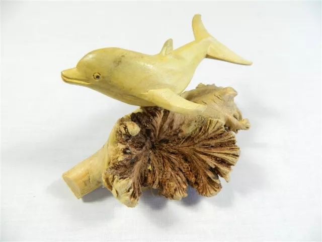 Thai Gifts Wooden dolphin Carving - Hand Carved dolphin fish on Parasite Wood