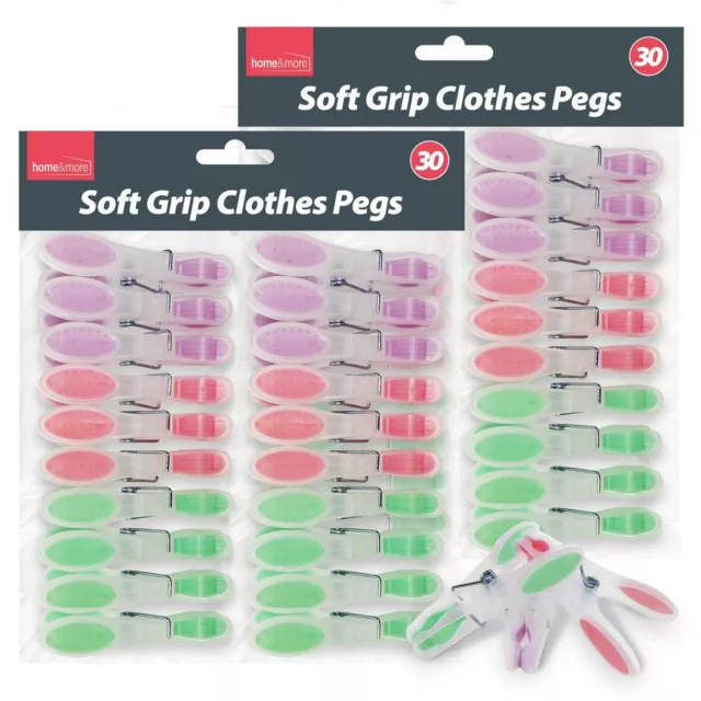 60 Pack Soft Grip Clothes Pegs Strong Plastic Laundry Rubber Clips Washing Line