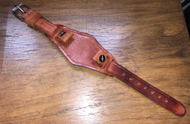 16mm brown leather handmade WW1 WW2 military pilot trench watch bund strap band