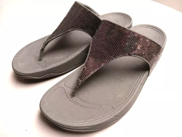 FitFlop Fit Flop Dark Pewter Sequin/Gray Exercise Comfort Thong Sandals US 9, 41