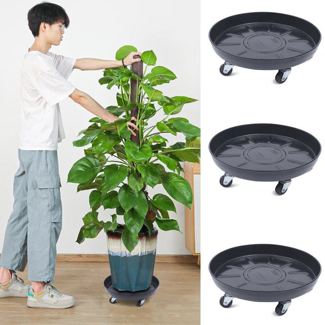 3Pcs Black Heavy Duty Plant Stand w/ Wheels Round Pot Trolley for Indoor Outdoor