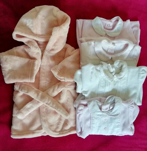 Dressing gown & sleepsuits bundle,baby girl 0-3 months, George, Matalan, all VGC