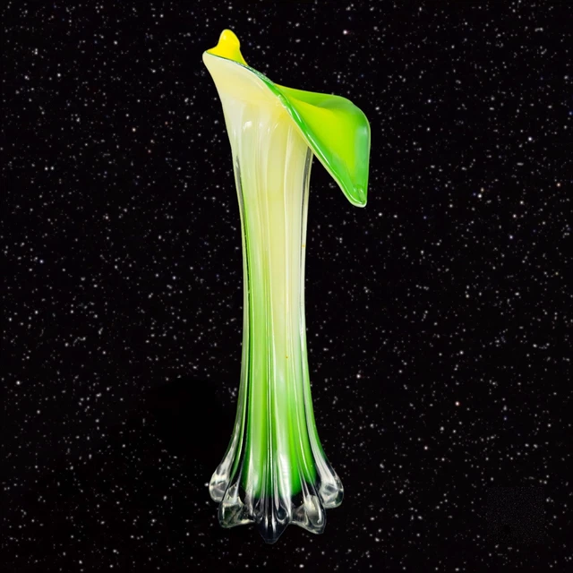 Pier 1 Art Glass Vase Tall Flower Shaped Vase Yellow Green Swung 12”Tall 3.5”W 2