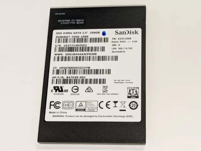 SanDisk 256GB Z400s SSD SATA 2.5" Internal Solid State Drive SD8SBAT-256G-1006