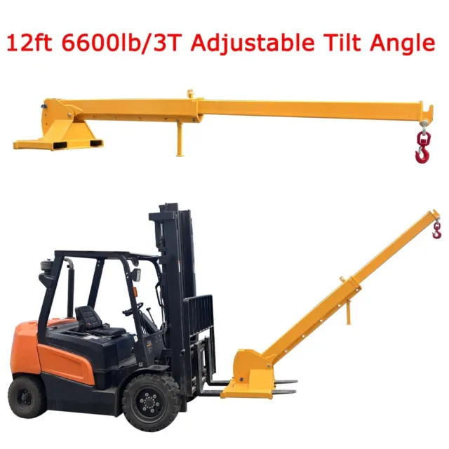 6600LB Adjustable Angle Forklift Jib Boom Crane 12ft Mobile Crane Lifting Hoist