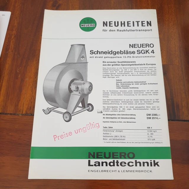 NEUERO Schneidgebläse SGK 1971 Schlepper Traktor Prospekt Landmaschinen
