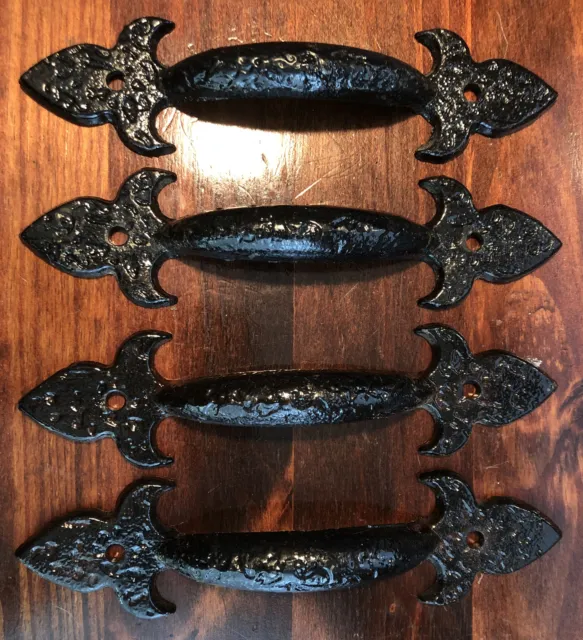Antique Style Black Painted Cast Iron Drawer Pull Handles Set of 4