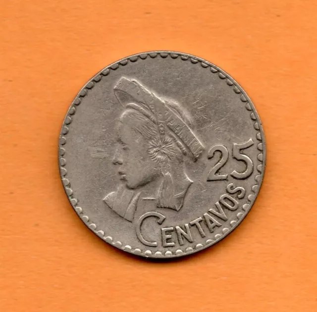 GUATEMALA COIN 25 Centavos 1969 Nickel Brass, 27mm, 8gr. KM#269 (Low ...