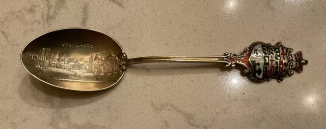 Vintage Sterling Montreal Souvenir Spoon - Enameled Crest Handle - Vermeil