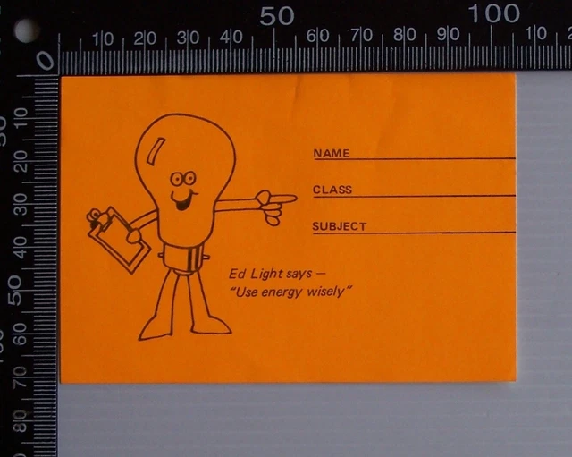 VINTAGE ENERGY CONSERVATION Australia Book Name Tag Advertising Promo ...