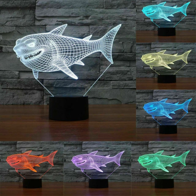 7 COLORS CHANGING 3D Shark Light Mood Lamp Home Light Party Decor Child