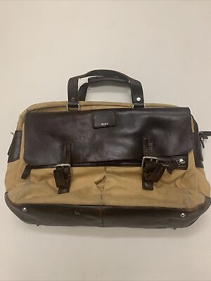 Tumi Brown Leather Canvas Laptop Briefcase Carry On Messenger Bag