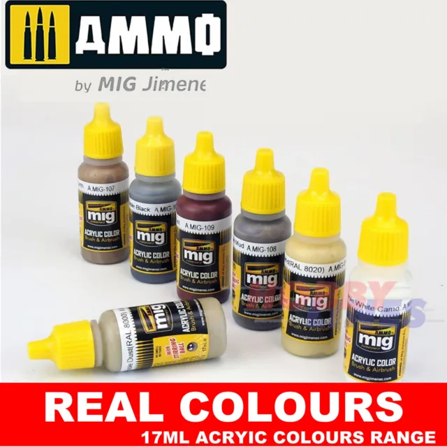 REAL COLOURS 17ml Acrylic High Quality Range Paint Airbrush AMMO By Mig Jimenez