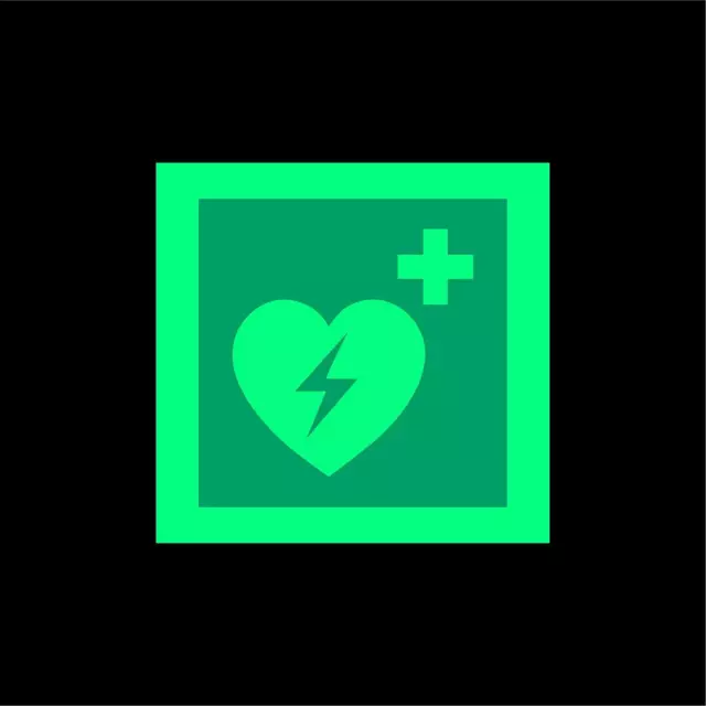 AED automated external defibrillator safety sign symbol - Photoluminescent