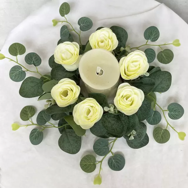 Candle Ring Wreath Artificial Rose Flower Candle Ring Outer Diameter 10inch