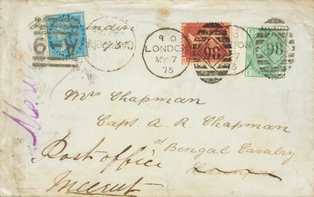 Groß Britannien. Umschlag Yvert 26, 53. 1875. 1 P Karminrot Bügeln 108 Und 1 Sh