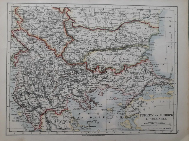 1912 Map -  Turkey In Europe & Bulgaria Rumelia Constantinople