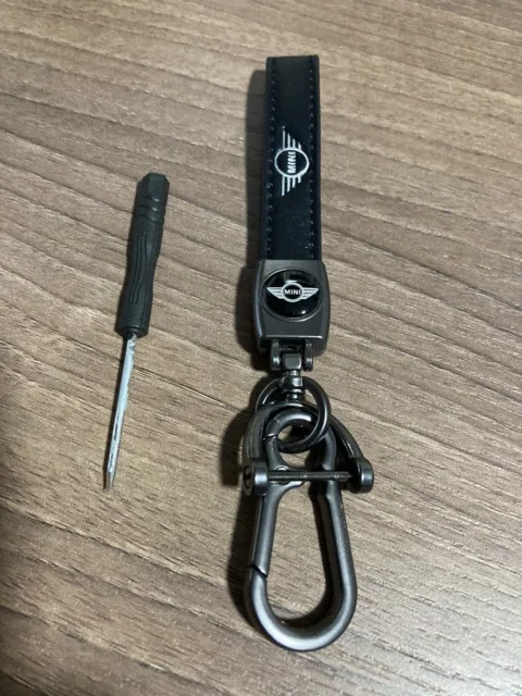 Mini Cooper Black Leather  5 3/4" Key Holder Keychain .