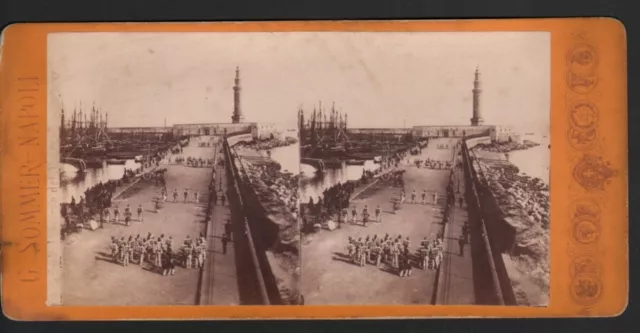 Italie Naples défile sur le port Phare ancienne Photo Stereo Sommer 1880 3