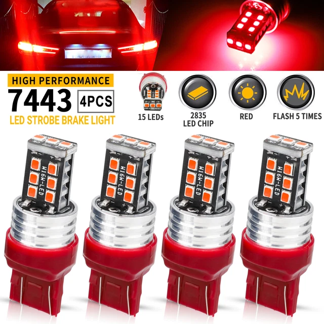 4PCS 7443 7440 LED Red Strobe Flash Blinking Brake Stop Tail Parking