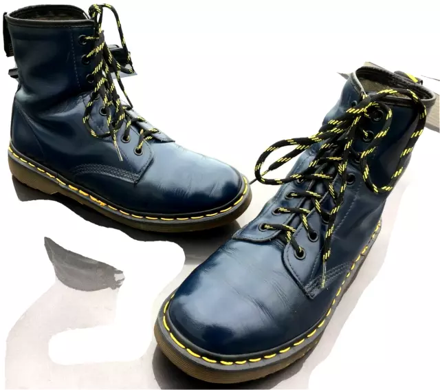 Stivali vintage Dr Martens 1460 in pelle liscia blu UK 8 EU 42 Made in England