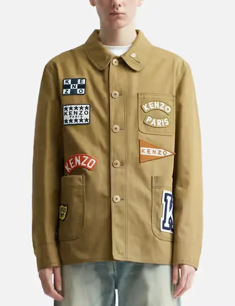 KENZO Sailor Workwear Jacket Men's S Khaki Collared Long Sleeve Button Closure