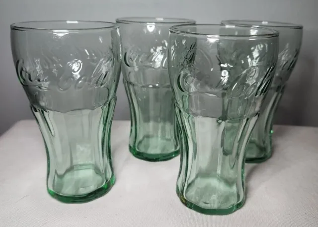 Set of 4 - Vintage LIBBEY GREEN GLASS - COCA COLA GLASSES - 4 1/2" Tall