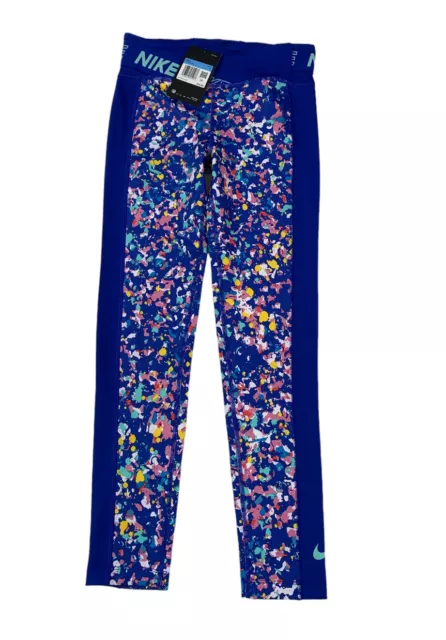 Nike One Dry Tight Printed Training Yoga Tights - Blue CJ7602-433 Girls M