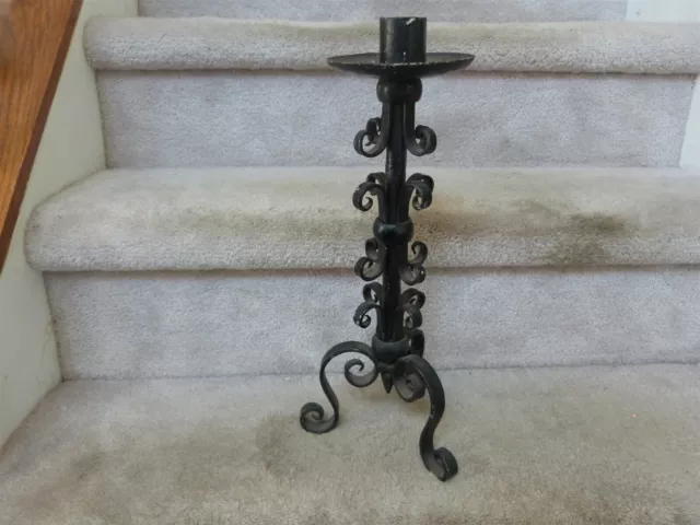VINTAGE Hand Forged GOTHIC Style Wrought Iron Candlestick Candle Holder 15.5"