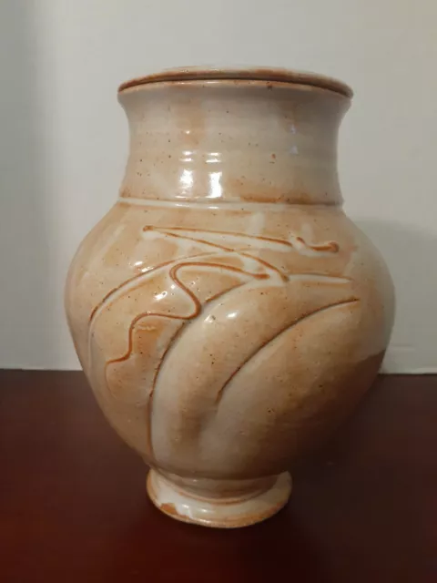 Vintage EARTHENWARE POTTERY Urn/Vase w/Lid STAMP SIGNED W Stoneware Ginger Jar