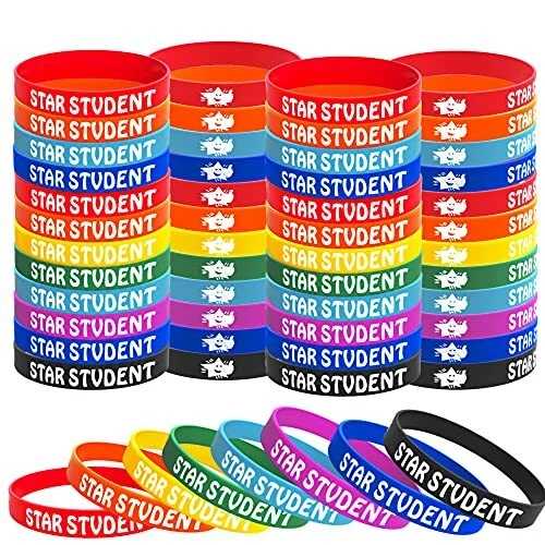 48PCS Star Student Wristbands-Color Star Student Silicone Bracelets,Star