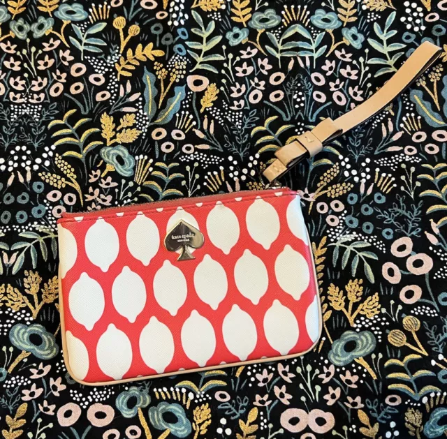 Kate Spade Grant Street Grainy Vinyl Lolly Clutch Pink White Lemons