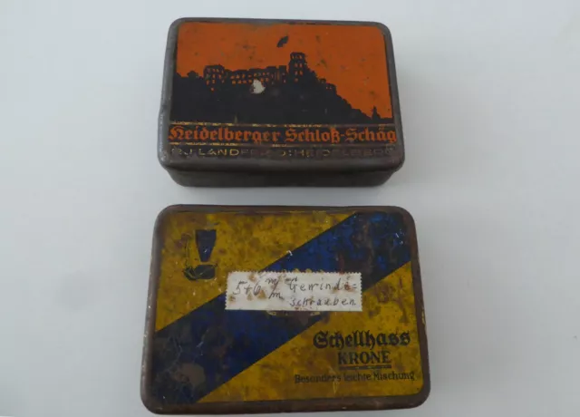 2 x Tabakdose Blechdose Schellhass Krone und Heidelberger Schloß-Schäg,RAR