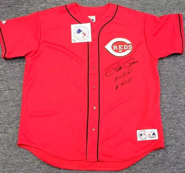 Pete Rose signed "Hit King, 4256" Cincinnati Reds Jersey autograph ~ Beckett BAS