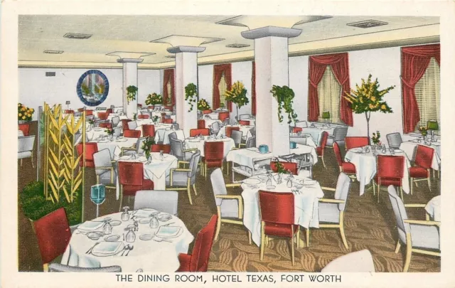 Fort Worth Texas~Interior of the Dining Room At Hotel Texas~1940s Postcard