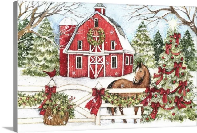 Winter Barn with Horse Canvas Wall Art Print, Barn Home Decor