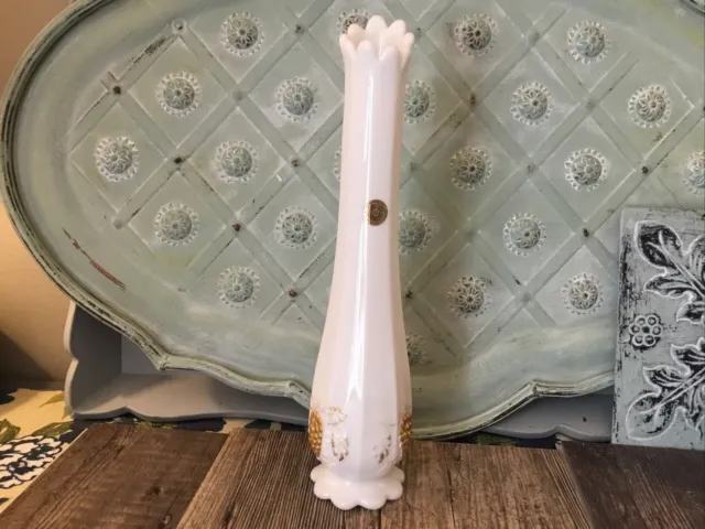 Vintage Westmoreland Milk Glass 12” Swung Bud Vase With Panel Grape Pattern