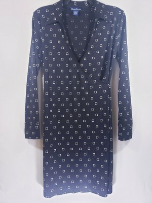 Women's Evan-Picone Dress SZ S Black White Geometric Print Long Sleeve V-Neck