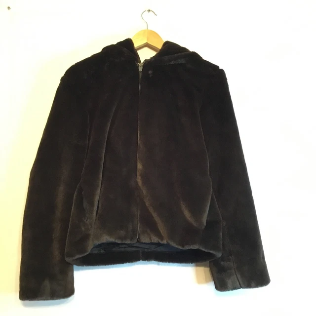 Theory Faux Rabbit Fur Hooded Jacket: Size M: Espresso (350)