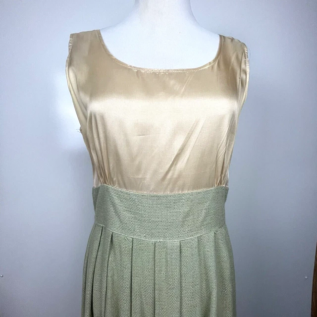 Vintage Women’s Dress Size 14 12 Gold Beige Green Light Academia Cottagecore