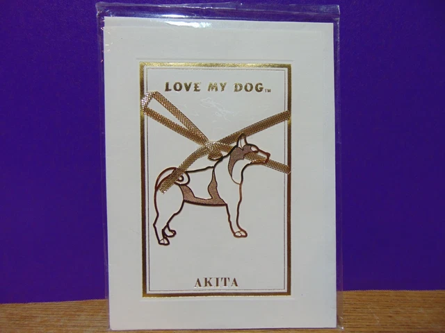 Love My Dog Akita Blank Card With Metal Ornament And Envelope New Sealed